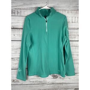 Cabelas Teal Fleece Popover 1/4 Zip Sweater Medium Baselayer Embroidered Outdoor